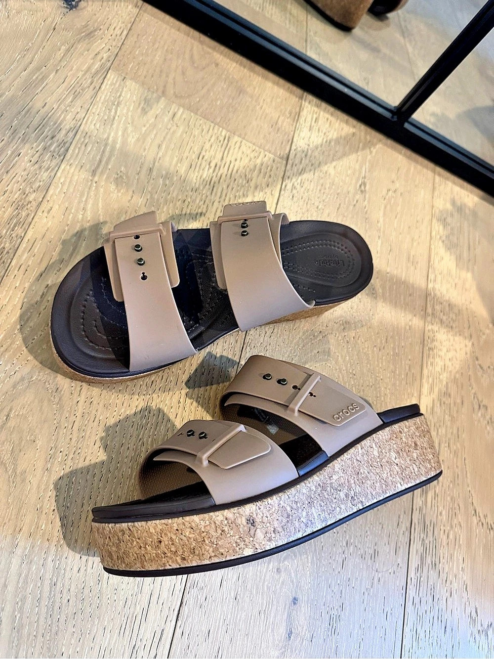 Crocs LiteRide Cork Platform Double Strap Sandals Taupe| Vacation Resort